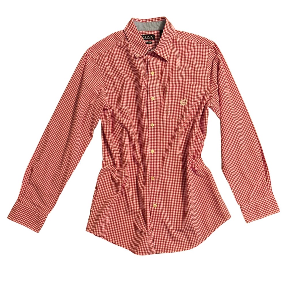 CHAPS Easy Care Red Gingham Button Down Shirt Men's Size M Long Sleeve Casual